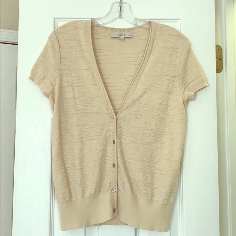 LOFT MP tan short sleeved button down cardigan.
